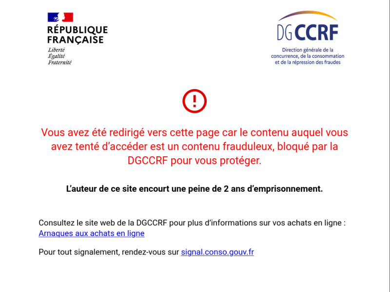 DGCCRF Blocking Page DGCCRF Blocking page
