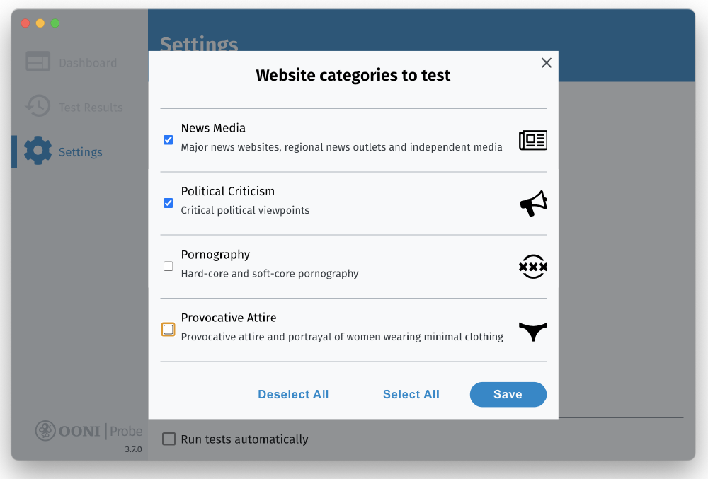 Website categories disabled Website categories disabled