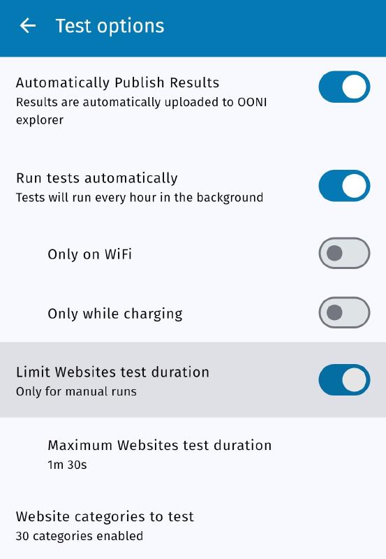 Test duration setting Test duration setting